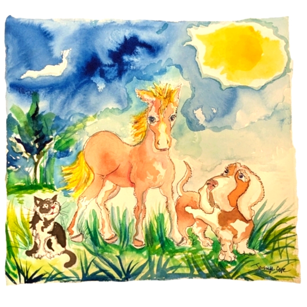 Hand signed original watercolor painting "New Colt"